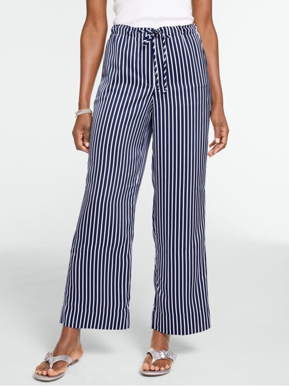 New Talbots Navy and White Vertical-Striped Wide-Leg Pants size 2x